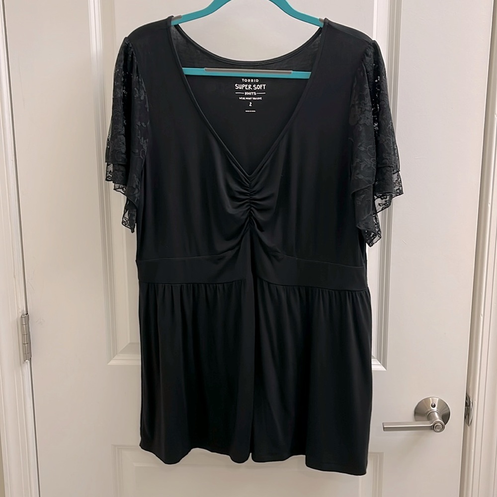 Torrid Black Lace Flutter Sleeve Knit Top